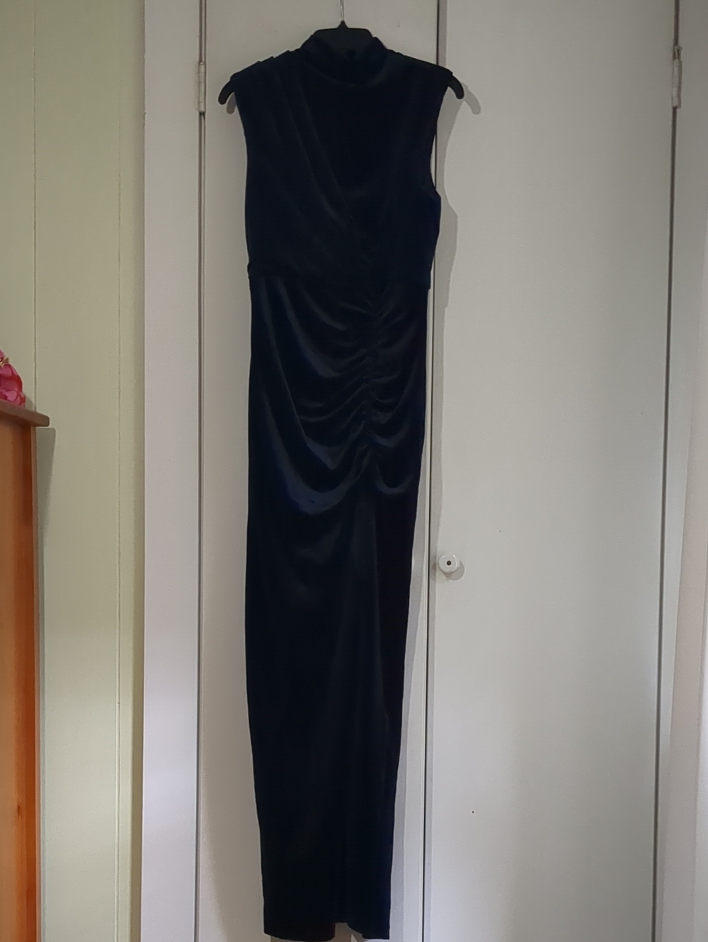 Lulu's Navy Velvet Ruched High-Neck Maxi Dress